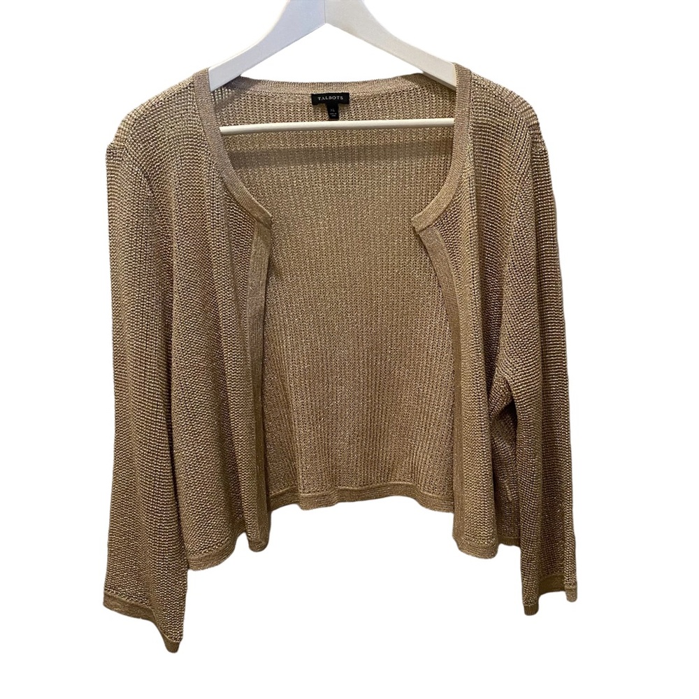 Talbots gold shimmer open cardigan sweater
